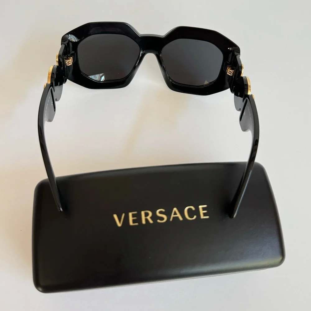 Versace Black Sunglasses with Gold Medallion Detail